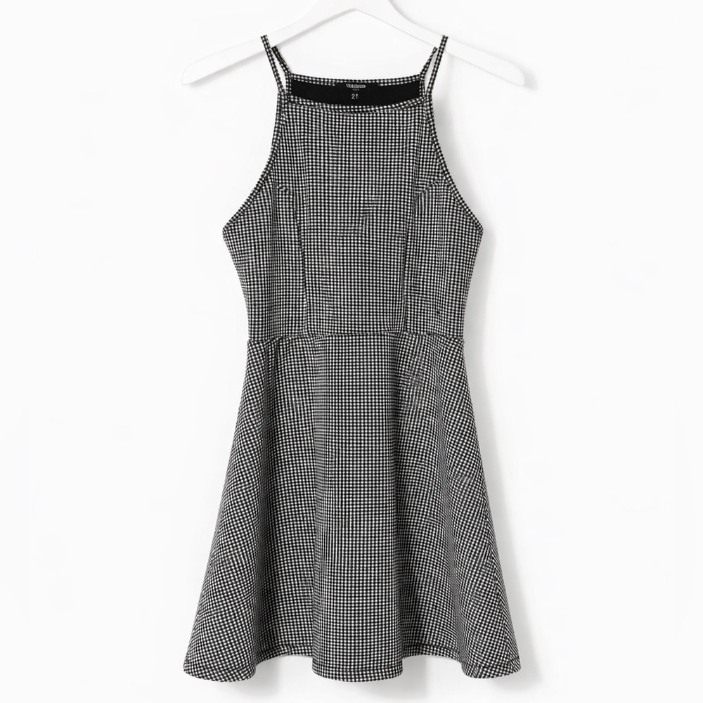 Forever 21 Black White Check Fit Flare Mini Dress Medium